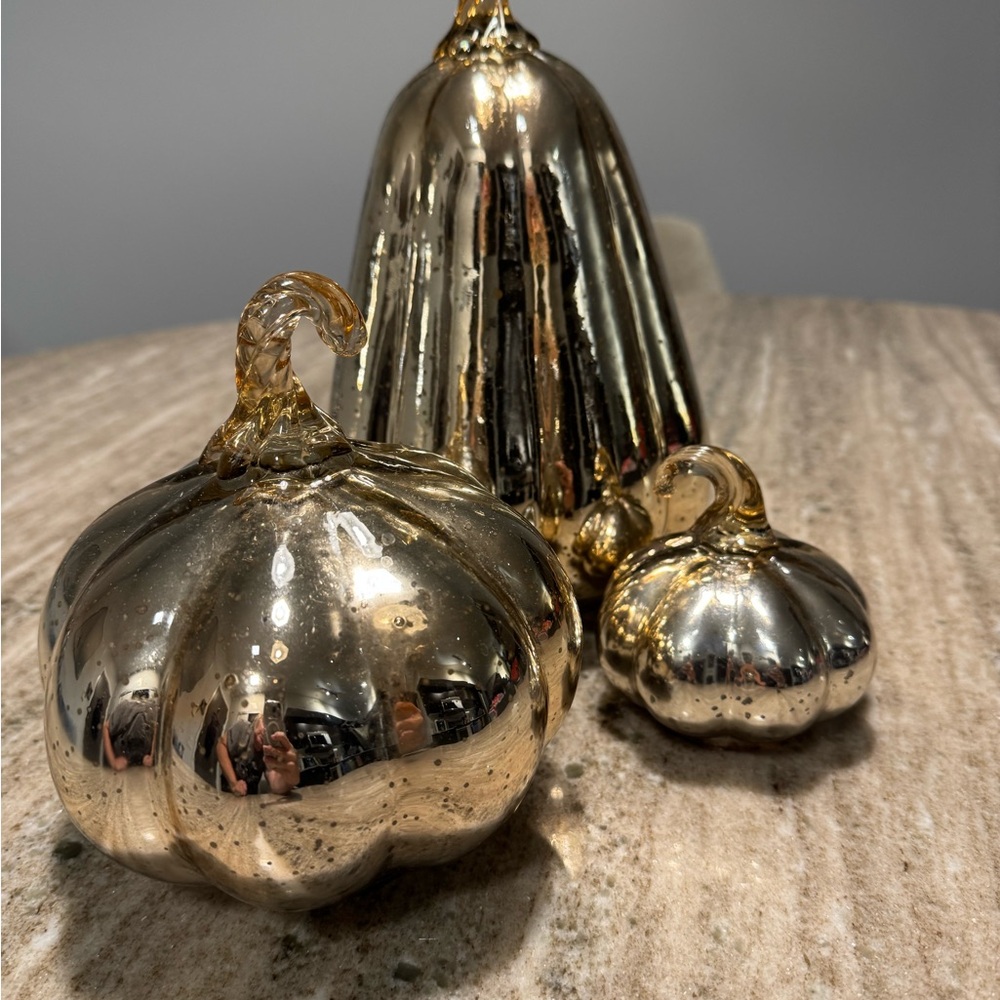 Pottery Barn Gold Holiday Pumpkin Trio